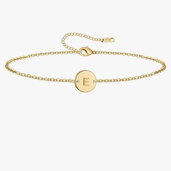 None Jewelry - 18kt gold over stainless steel initial E letter bracelet with lobster cl…